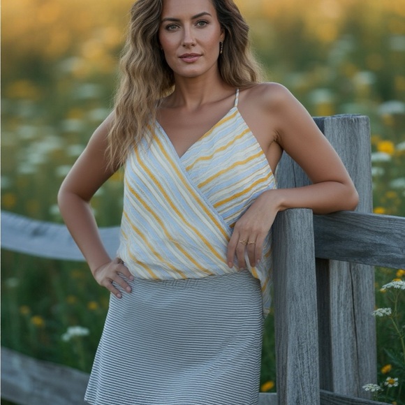 Market & spruce striped spaghetti strap wrap/ bubble/ high low top - Picture 1 of 9